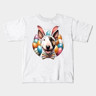 Miniature Bull Terrier's Easter Fun with Bunny Ears Kids T-Shirt